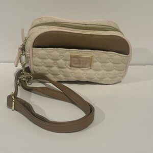 Betsey Johnson Crossbody Shoulder Bag Double entry Quilted Hearts Pink Purse